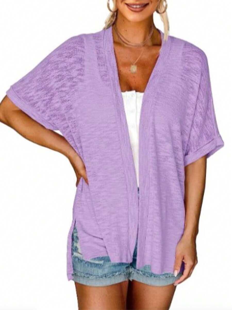 Plus Size Ladies Fashion Casual Elegant Solid Color Short Sleeve Cardigan