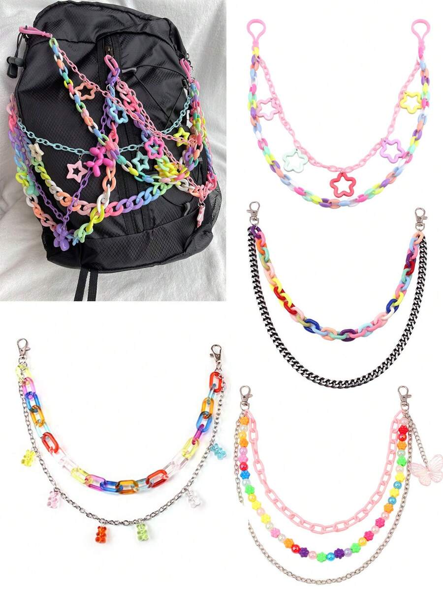 School Backpack Accessories Decoration Cartoon Curly Hair Chain Strawberry Pendant Colorfast Chain Strap Bag Decoration