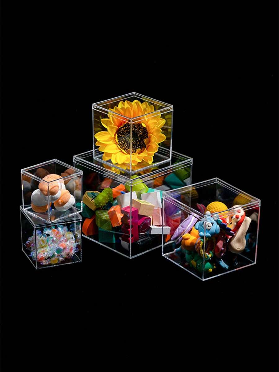 1 Stück quadratische Acryl-Kunststoff-Aufbewahrungsbox mit Deckel, Acryl-Schmuck- und Kosmetik-Handanzeigekasten, Süßigkeiten-Kleinobjekt-Aufbewahrungsbox