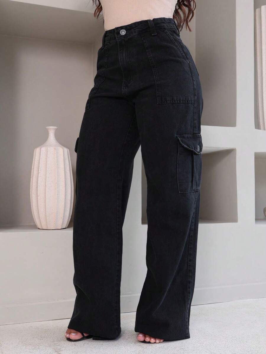 CALÇA CARGO JENAS CASUAL FEMININO WIDE LEG