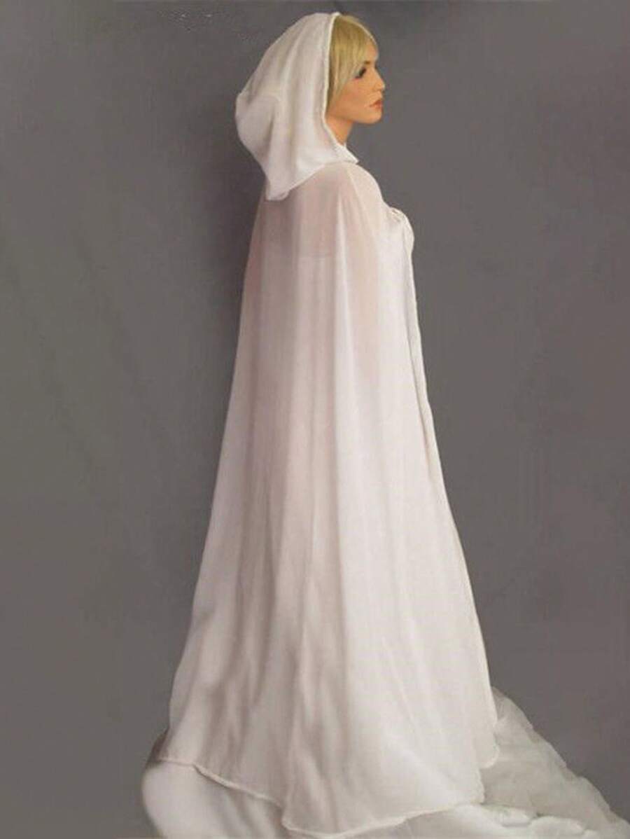 1pc Chiffon Hooded Cloak Shawl For Wedding, Party, Festival, Red & White Colors