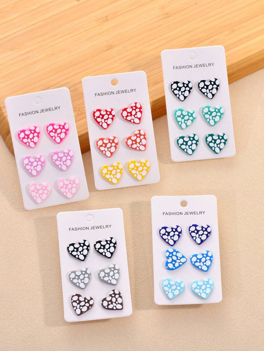 3 Pairs Bohemian Style Acrylic Geometric Print Earrings For Women, Jewelry For Party And Vacation