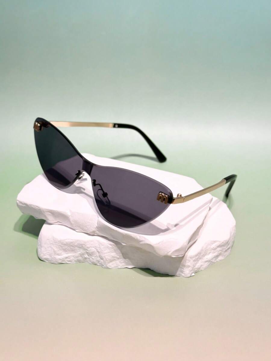 1 Pair Geometric Pattern Retro Unisex Frameless Small Rectangular Sunglasses, Versatile Fashion, Y2K Style, Elegant, Suitable For Outdoor And Various Occasions