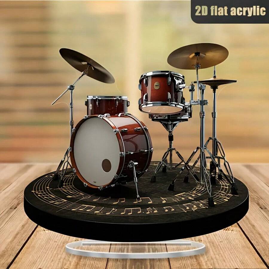 Decoración de escritorio de batería acrílica clásica 2D 1 plana - Ornamento de tema musical de doble cara, adecuado para el hogar, la oficina, el dormitorio, la cafetería - Incluye caja de regalo, 2D plano