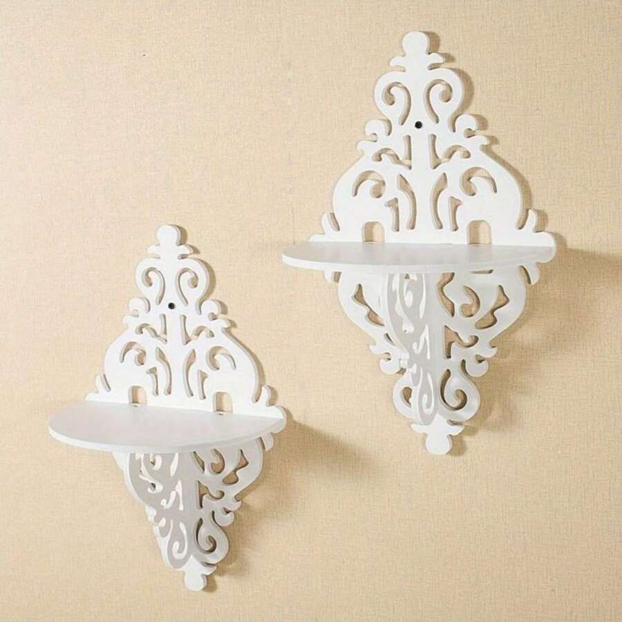 2pcs Vintage European Style Wooden Floating Shelves - Unique Wall Mounted Storage Racks For Books, Plants, And Decor - Durable Construction, Retro Design, Corner Shelves Room Decor Bedroom Decor Home Decor Wall Decor