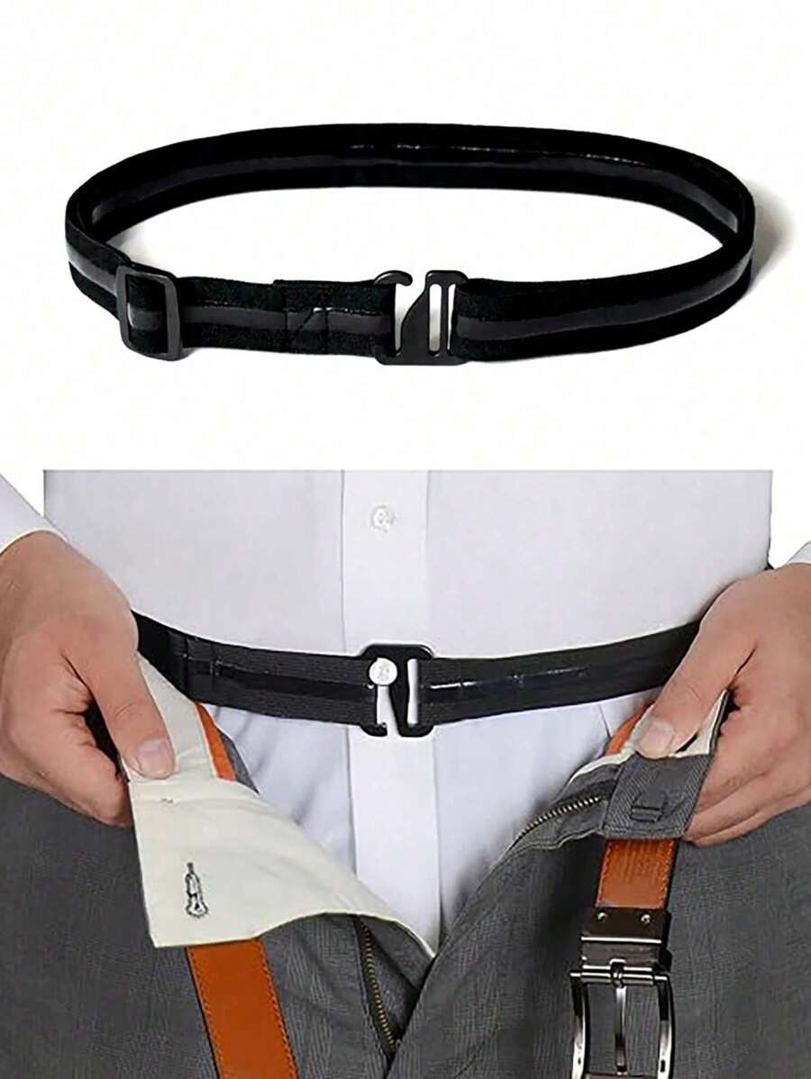 Tirantes para camisa estilo cinturón "Shirt Stay Plus Tuck-It" para hombres, cinturón de tirantes para camisa, sujeta-camisas ajustable con banda elástica y adhesivo antideslizante, para uso formal y profesional - Mantiene la camisa metida, talla única, negro. Regalo del Año Nuevo Chino, Día de San Valentín y uso diario