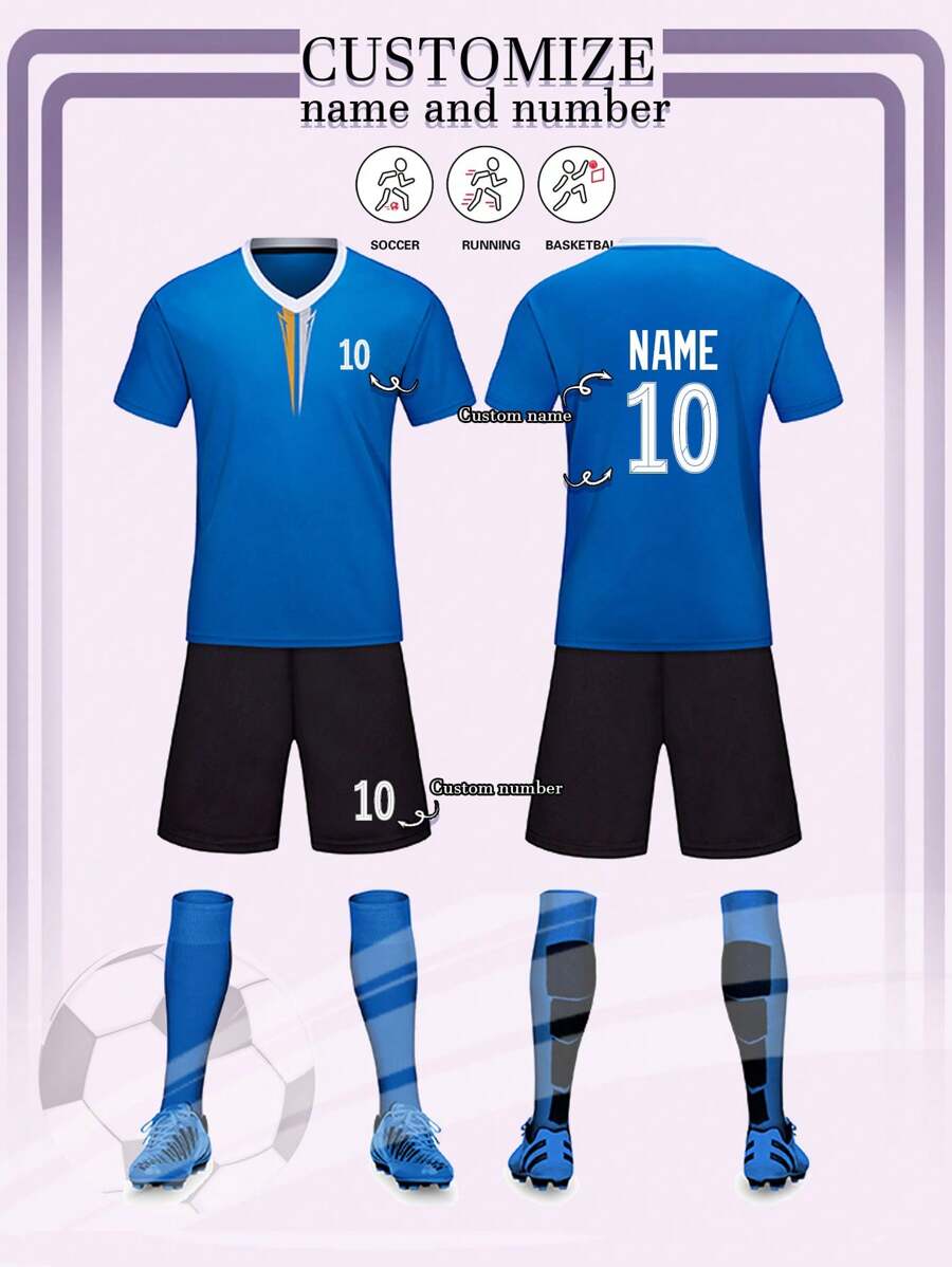 2 piezas Camiseta de fútbol para hombres, camisas de fútbol personalizables, uniformes de fútbol del Real Madrid, conjunto deportivo para hombres, conjunto de running, conjunto de verano para hombres, conjunto de camisetas, camisetas de fútbol, camisas de fútbol del Barcelona personalizadas, camisetas de fútbol con impresión de número, adecuado para fútbol, bádminton, baloncesto, ciclismo