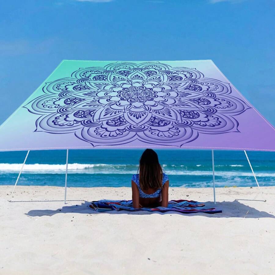 1 Pc Multi Color Dazzle Pattern Fresh, Light And Simple Style Outdoor Multi-Purpose Sunshade Polyester Screen Printing Camping, Picnic, Beach Use