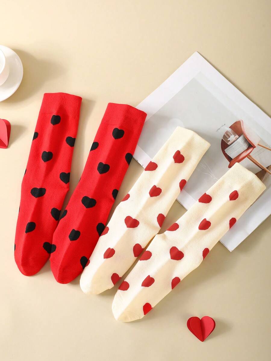 1/5/10 Par de calcetines de media pantorrilla, calcetines negros para mujer, calcetines blancos para hombre, mezcla de poliéster y spándex, calcetines casuales de unicolor para parejas, calcetines románticos con diseño de corazón, calcetines de mujer de alta calidad adecuados para uso diario, como regalo del Día de la Madre, Día del Padre y diversos eventos, para enviar a la familia, parejas, amigos y niños como obsequio festivo