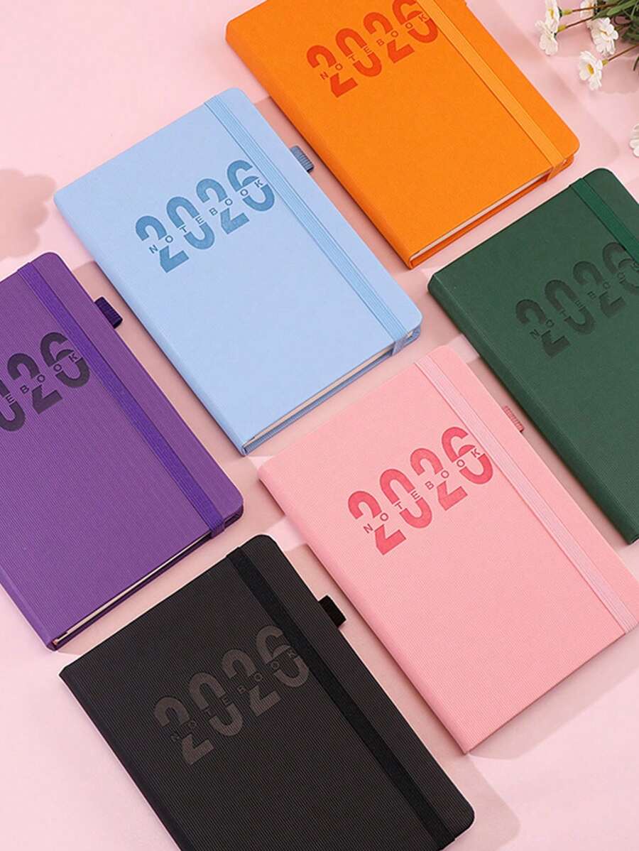 Agenda 2026 com alça, 1 unidade, caderno de agenda em inglês para eficiência no escritório, layout mensal/semanal/diário, diário anual, capa de couro sintético, adequada para escola e escritório, pode ser usada como presente de aniversário, feriado ou Natal, várias cores disponíveis