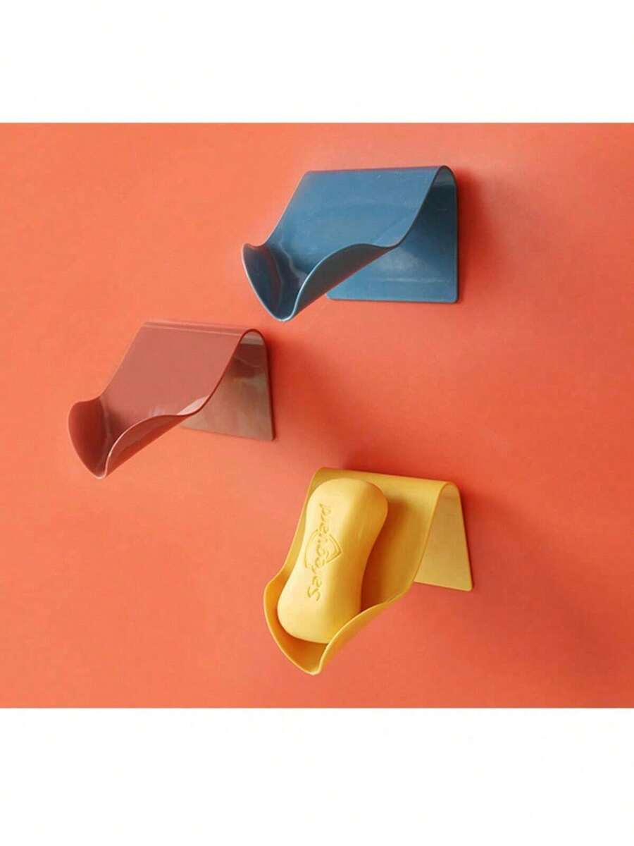 1 pieza Jabonera de baño sin perforación, estante montado en la pared para caja de jabón y drenaje, estante de almacenamiento de cocina, color aleatorio, de vuelta a la escuela