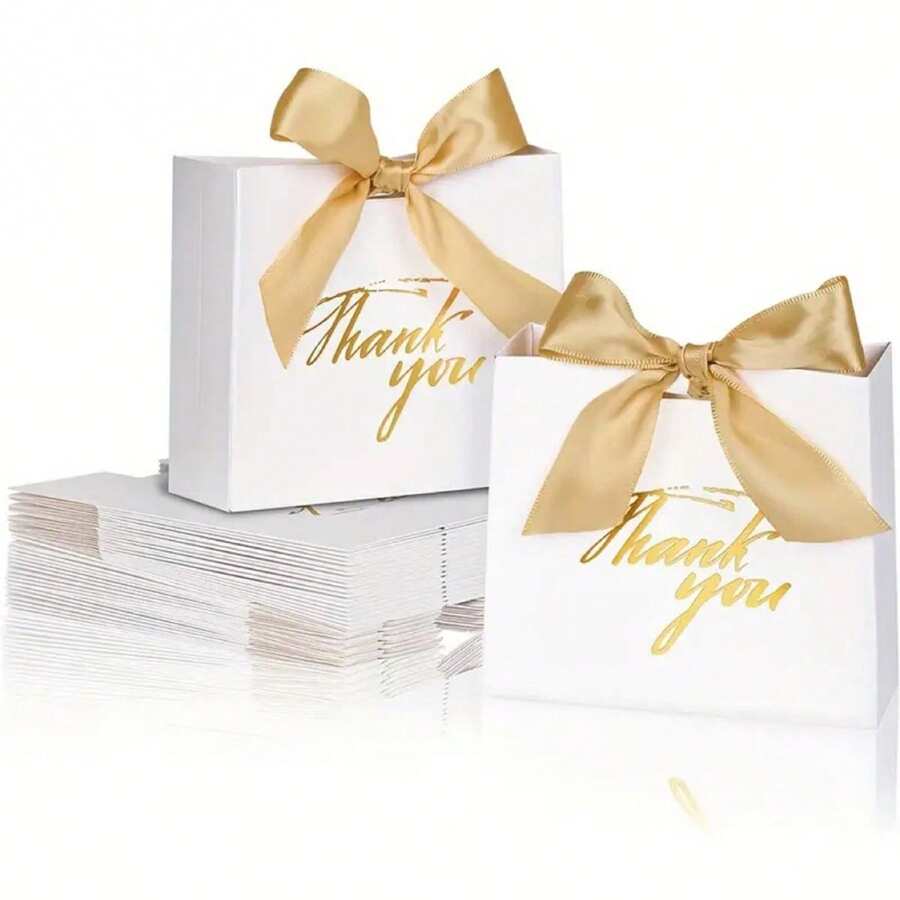 20/10/5pcs Black Thank You Gift Bags, Mini Gift Boxes Bulk Party Favor Bags With Bow Ribbon, Candy Bags Suitable For Birthday, Wedding, Party, Bridal Shower