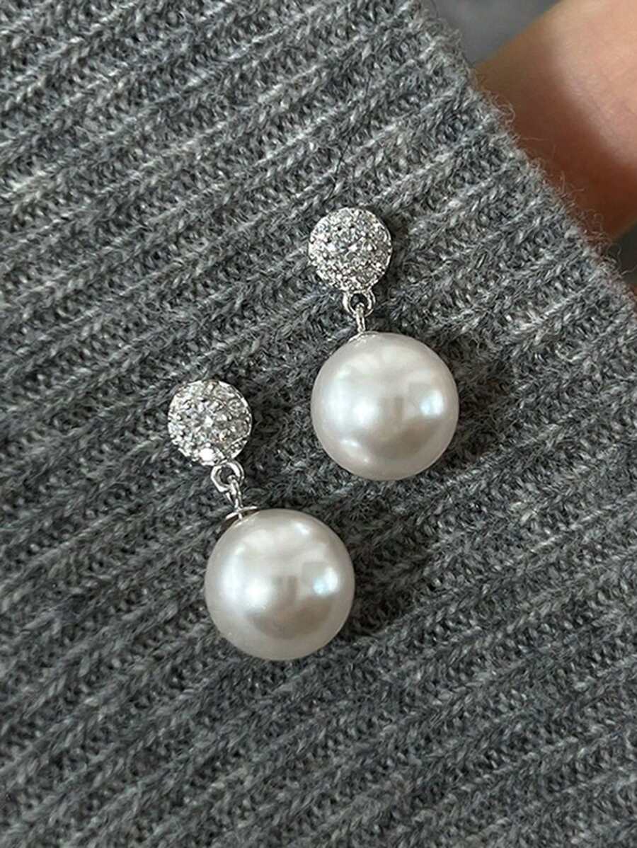 1 Paar glamouröse 925 Sterling Silber Ohrringe mit kubischem Zirkonia & Kunstperle, Partyschmuck Ohrringe für Frauen, Geschenkschmuck