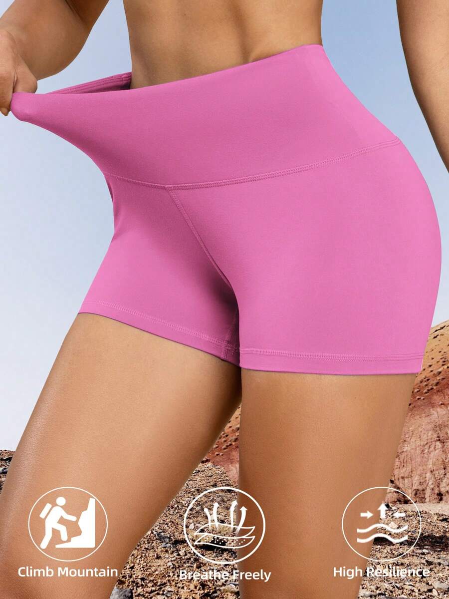 Damen Outdoor Sport Shorts, hoher Bund einfarbige Radlerhosen, bequem atmungsaktiv vielseitige Basics für den Sommer