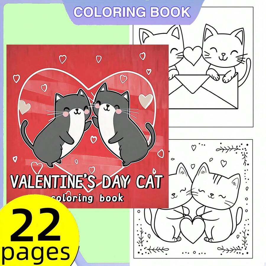 (Eine aufgewertete Deluxe-Version, verstärktes Papier 22 Seiten, 20 * 20 cm) Valentinstag Katzen Malbuch, Aquarellpapier, einzigartiger Umschlag, bequemer Malraum, geeignet für Erwachsene zum entspannten Malen | Valentinstag, Neujahr, Geburtstage und Partys - das perfekte Geschenk für alle Arten von Festen, geeignet für Freunde, Familie und Kollegen, Bücher, Schule, Schulbedarf