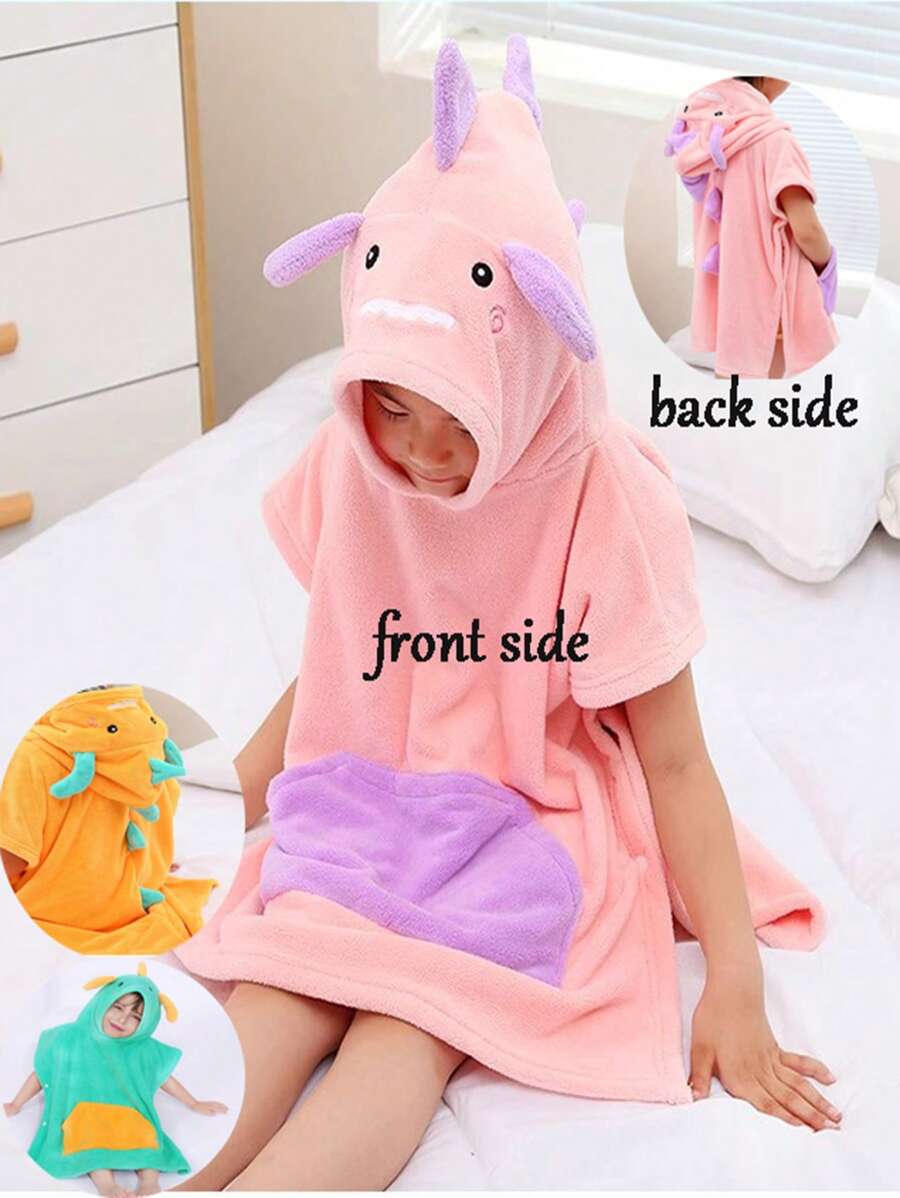 1 Pc Dinosaur Design Bath Towel For Children, Baby Kids Cloak Towel With Cape, Boys And Girls' Absorbent Bathrobe, Swimming Beach Hooded Towel,Best Gift For Children's Day