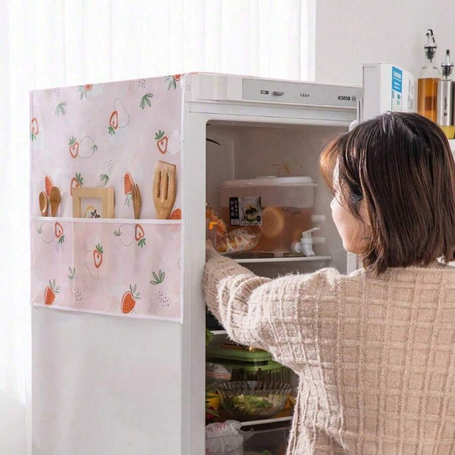 1 Stück, Haushalts-Kühlschrankstaubschutz, Aufbewahrungshängetasche, Aufbewahrungstasche, staubdicht, wasserdicht, ölbeständiger Kühlschrankabdecker-Handtuch, Home Fabric Staubtasche, Kühlschrankstaubdeckbezug, leicht luxuriöse hochwertige Doppeltür-Gefrierschrank-Waschmaschinen-Abdeckung Tuch