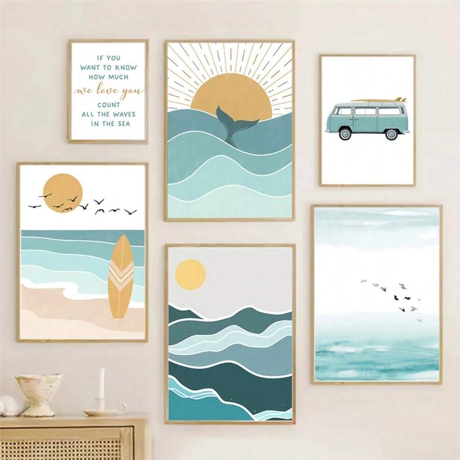 1PC Abstract Minimalist Sea Beach Surfboard Mountain Posters And Prints Wall Art Canvas Painting Wall Pictures For Living Room Decor Optional Frame 