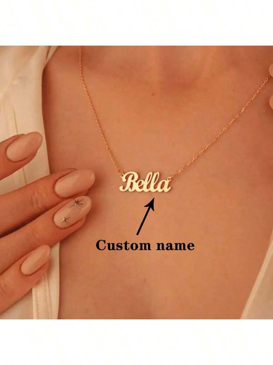 Collar personalizado con nombre en inglés de estilo sencillo, con placa de acero inoxidable bañada en oro de 18K. Joyería personalizada elegante como regalo de cumpleaños y festividades para mujeres, útiles escolares, regalos para maestros, para la universidad, para colegas, para dormitorios, para maestros, para niños y niñas, para adolescentes, estudiantes de secundaria, estudiantes de preparatoria, estudiantes universitarios, estudiantes de primer año, estudiantes de segundo año, estudiantes de grados inferiores