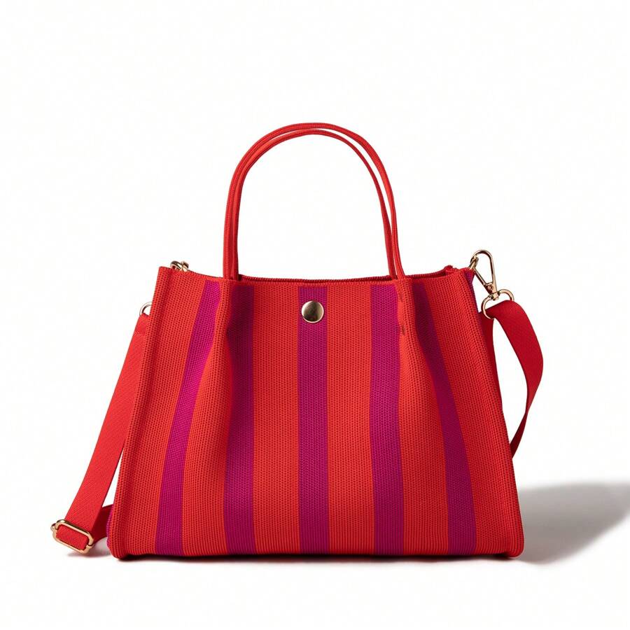 Hao.hyai 2025 Nuova Borsa Donna Urbana a Tracolla con Maniglia Bag e Tracolla, con Motivo Rigato in Maglia