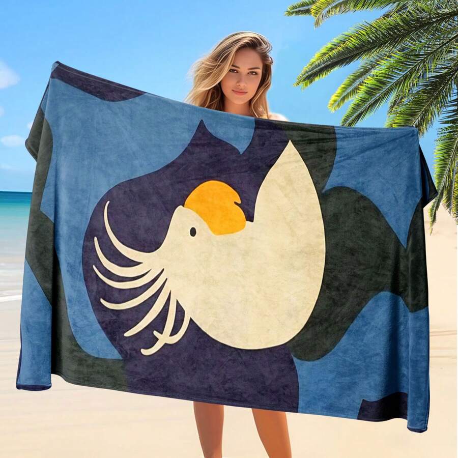 1pc Large-Sized Beach Towel, Beach Towels, Parrot Pattern Design, Ultra-Fine Fiber, Soft, Absorbent, Essential For Vacation, Travel, Tourism, Swimming, Swimming Pool, Camping