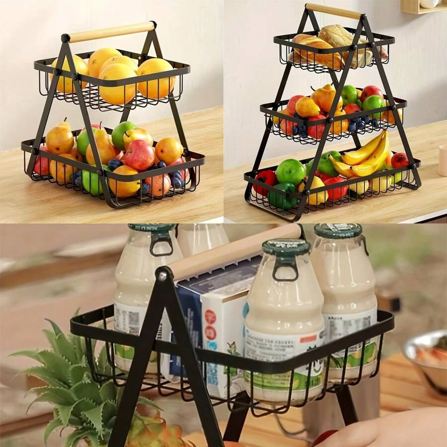1 pieza Cesta para frutas, tazón de frutas, cesta de pan, soporte para verduras para almacenamiento en la cocina, color negro