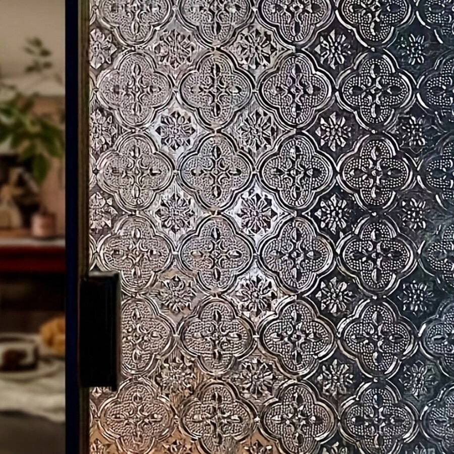 1pc 17.7inch PVC Plastic Crabapple Flower Pattern Static Cling Privacy Window Film, Anti-Peeping Bedroom Glass Sticker, Removable, Reusable, Easy To Clean, Suitable For Decorating Kitchen, Shops, Office, Camper, Bathroom, Home, Bedroom Stickers Personalised Stickers