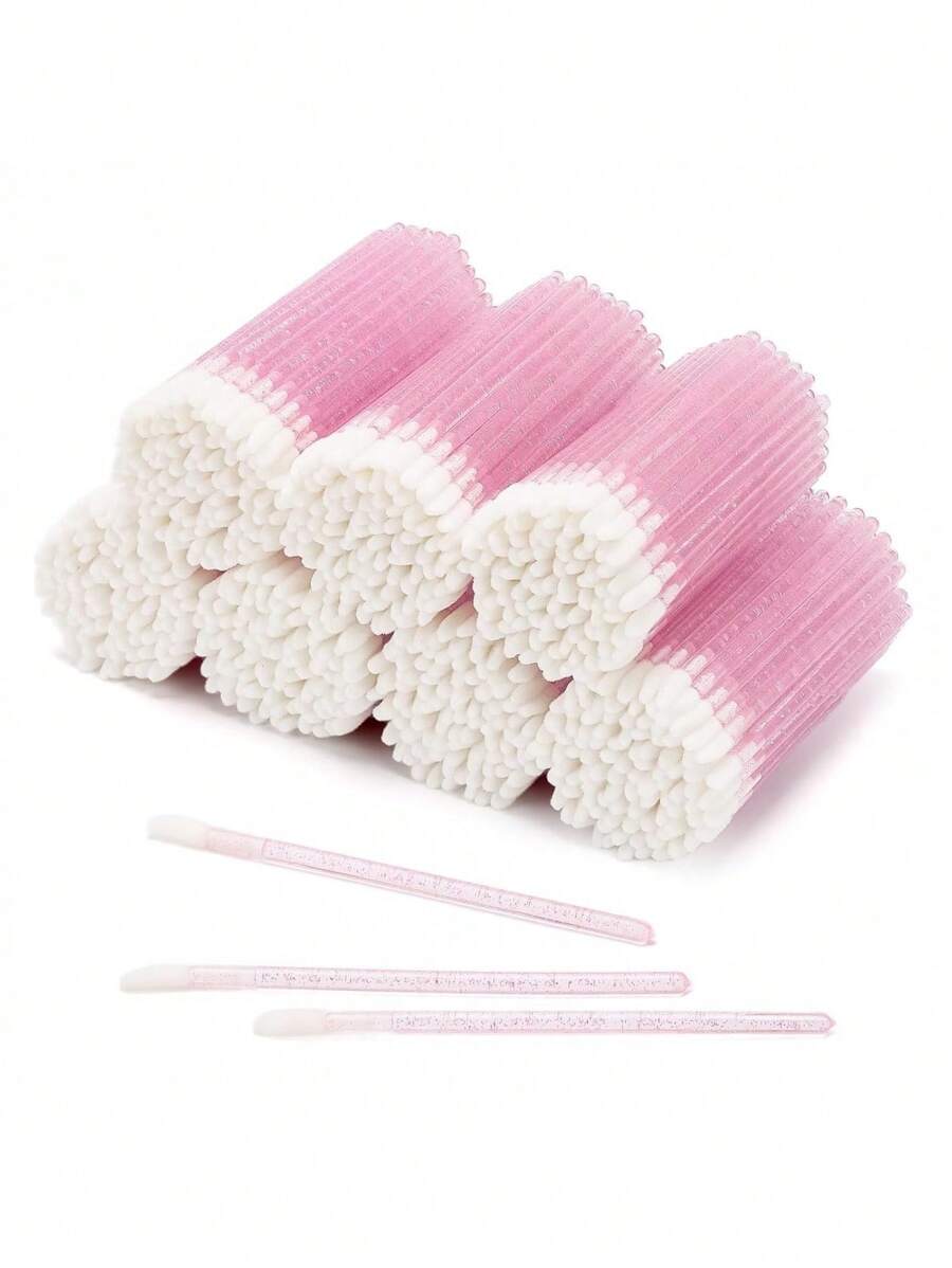 50pcs/200pcs/500pcs Pink Shiny Crystal Disposable Lip Brush, Lip Gloss Brush, Lipstick, Lip Stick, Cosmetic Brush, Suitable For Lipstick, Lip Gloss, Lip Mask