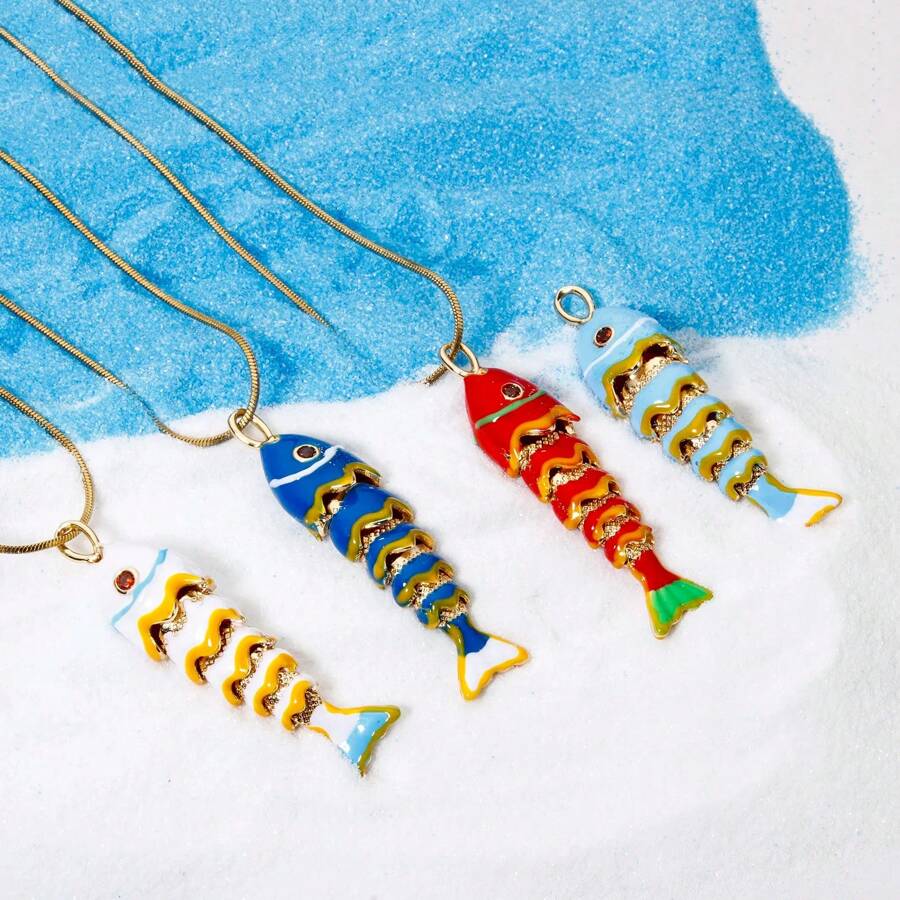 1 Pc Brass Ocean Jewelry 3D Fish Animal Movable Pendants 18K Plated Enamel Charms For Necklace DIY Jewelry