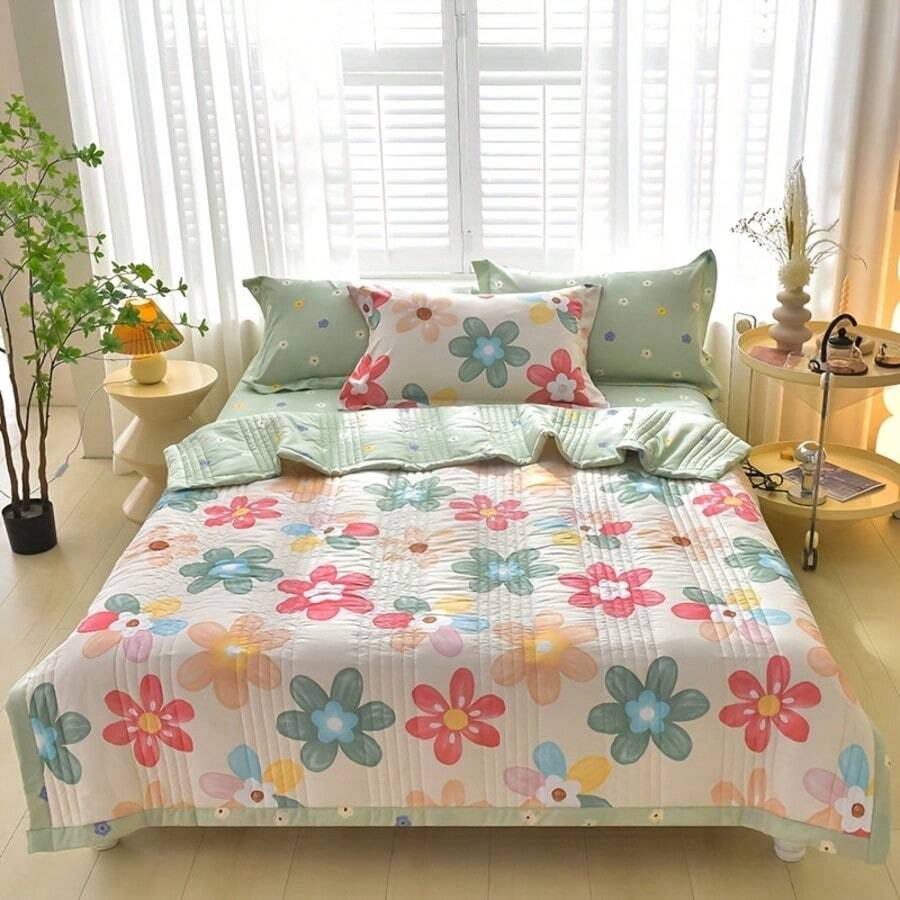 1 ultrazachte, verkoelende deken - lichtgewicht all-season beddengoed met eigentijds bloemenpatroon, 100% polyester, machinewasbaar. Voor een- en tweepersoonsbedden, hotels, campings en woonaccessoires, luxe hotelbeddengoed | modern gewatteerd ontwerp | reliëf met Soundwave-technologie