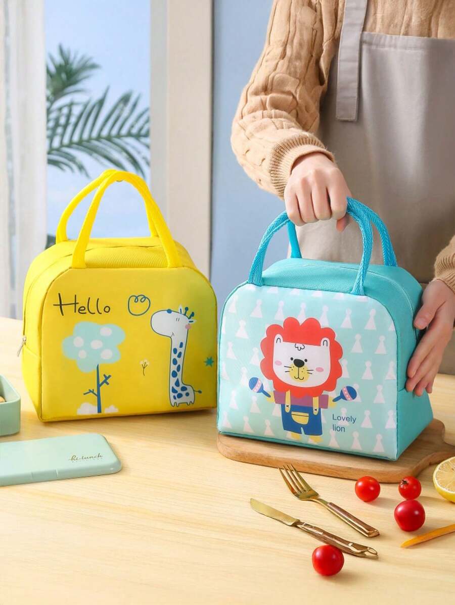 1pc Cartoon Pattern Insulated Lunch Bag, Soft Corduroy Lunch Box, Leak-Proof Thermal Lunch Bag Large Capacity Lunch Tote, Waterproof Lunch Container, Cosmetic Case, Travel Toiletry Bag, Cosmetic Travel Pouch