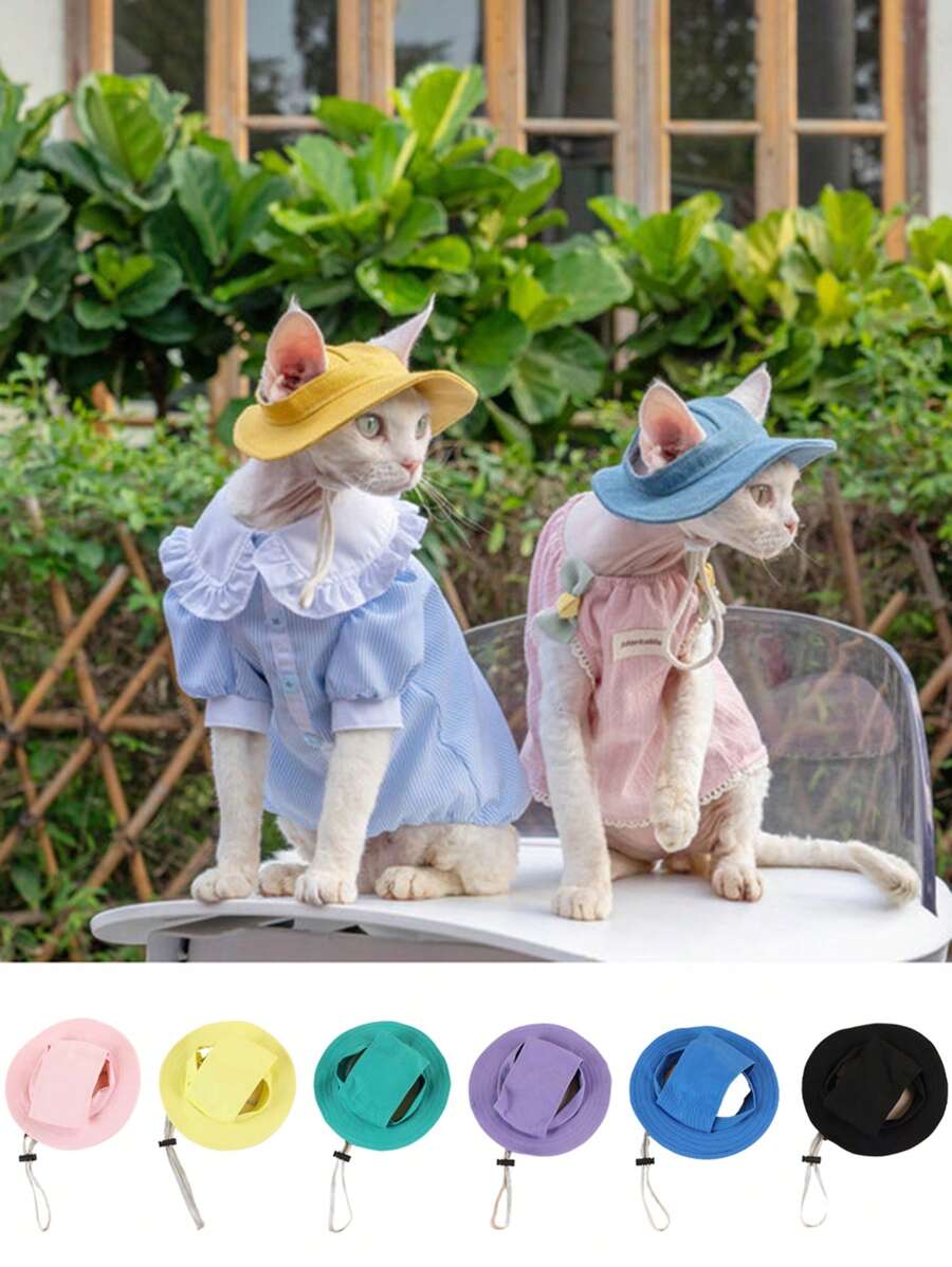 1pc Hawaiian Style Sun Protection Pet Hat With Cute Ear Holes, Adjustable, Suitable For Small Dogs, Polyester, For All Seasons Outdoor Wear
