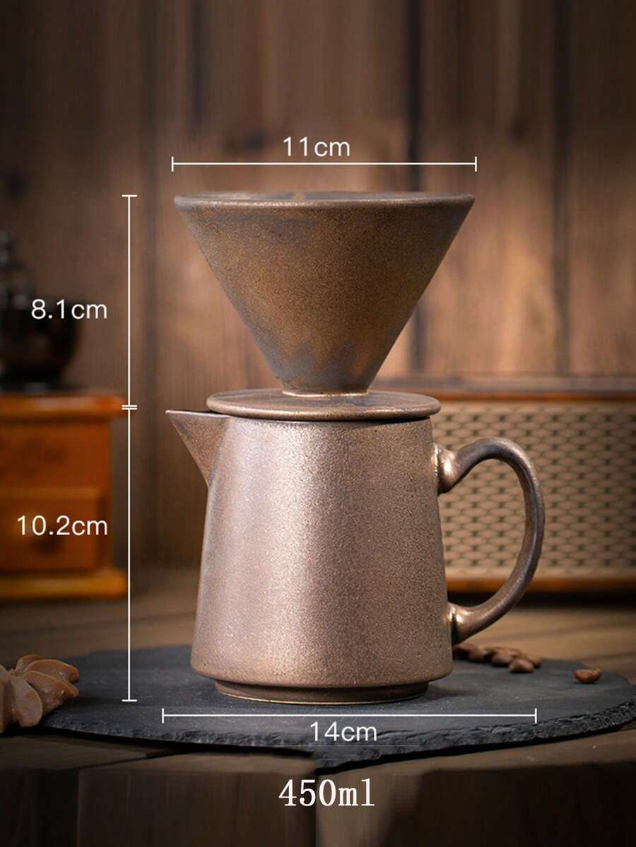 2pcs Ceramic Hand-Drip Coffee Set, Household Filtering Cup, Sharing Pot, Portable Ceramic Coffee Filter Cup, Drip Coffee Maker Set, Japanese Style Coffee Set, Easy To Clean For Office Afternoon Tea Back To School