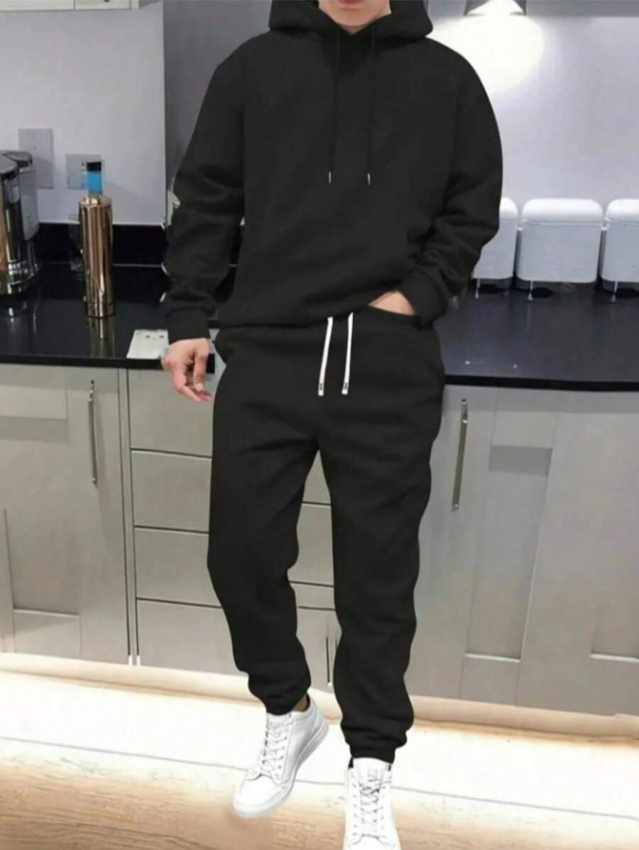 Conjunto de Moletom com Capuz de Poliéster para Homem - Conjunto de Roupas Casuais de Primavera/Outono