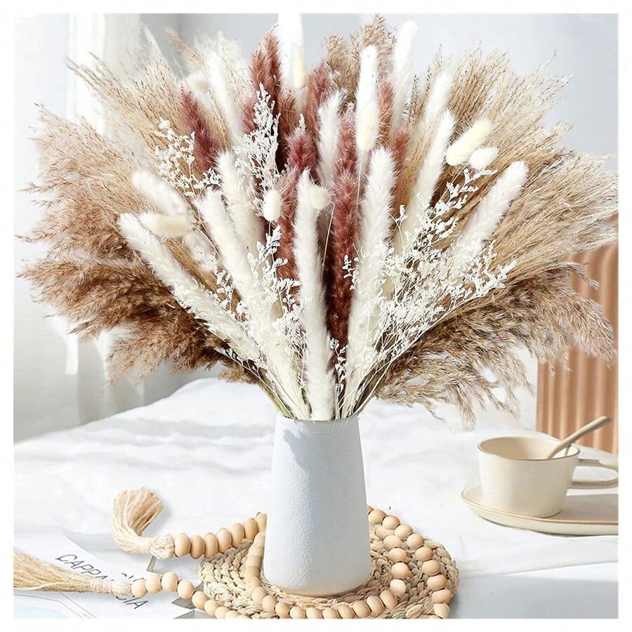 80 pezzi di decorazioni in stile bohémien, 17 pollici di erba pampa secca naturale, ideale per la decorazione da tavolo, la decorazione del centro matrimonio, la decorazione di feste, shooting fotografici, decorazione autunnale