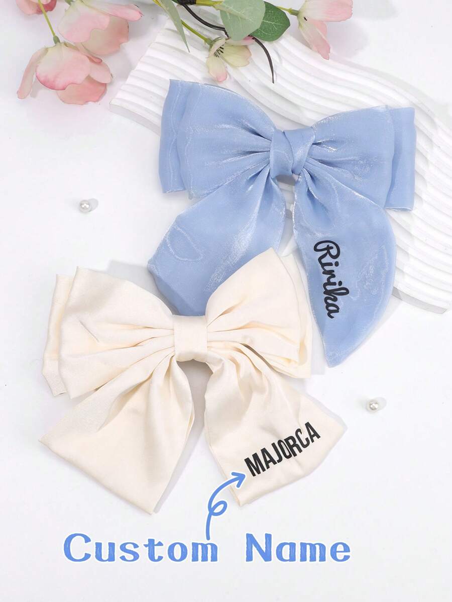 1 Stück personalisierte Textil-Haarschleife für Mädchen, blaue Netzschleife, Haarspangen mit individuellem Namen, beige Schleifenband, einfarbige Schleife mit Haarstyling-Clip, Einfarbige Haarspangen, lässiger Alltags-Haarschmuck, Kinderhaar-Accessoires
