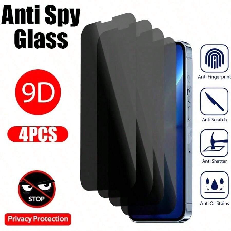 4Pcs Full Coverage Anti-Spy Screen Protector For IPhone 16 15 14 Pro Max 11 12 13 Pro Mini X XR XS Max Glass