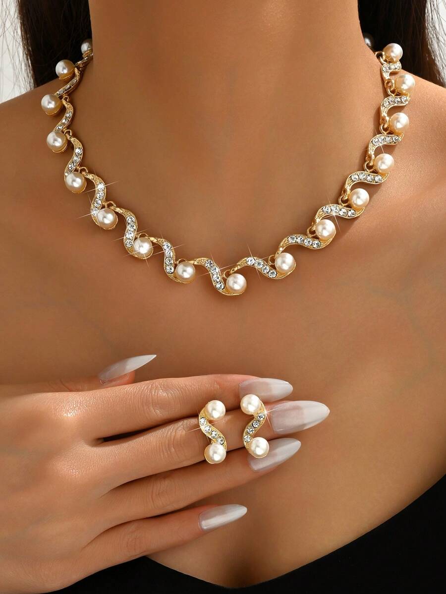 3 pièces/Set Collier de mariée géométrique, ensemble de bijoux élégants boucles d'oreilles, cadeau de remise des diplômes