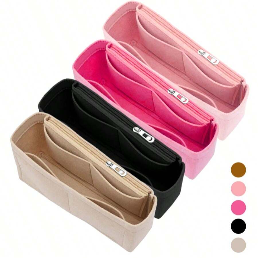 Baguette Multi-Pocket Filztuch Organizer Einsatz Tasche Damen Reißverschluss-Kosmetiktasche Reise Make-up Beutel Leichtgewicht tragbar Innentasche Geldbörse Aufbewahrung Schulmaterial