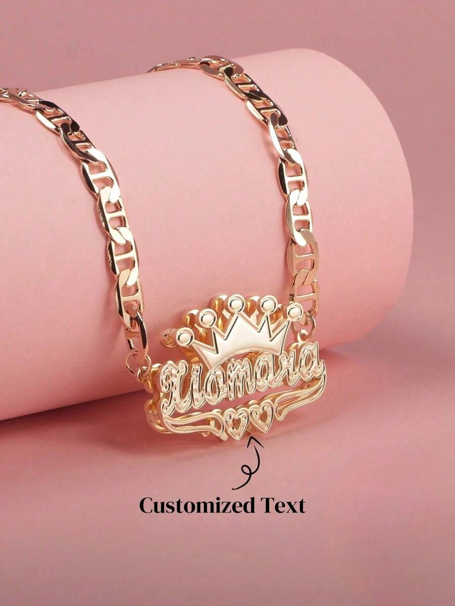 1pc Customized Double-Layer Double Love Flower Crown English Alphabet Letter Personalized Name Necklace, Festival Gift, Suitable For Any Occasion Stylish, All Seasons,Contracted,Simple,Casual,Cuties Custom,Personalized,Unique Ideal Gifts For Her Girlfriend,Mom,Family,Friends,Daughter For Anniversaries,For Valentine's Day,For Mother's Day,For Birthdays,For Graduation,For Daily Wear,For Weddings,For Prom