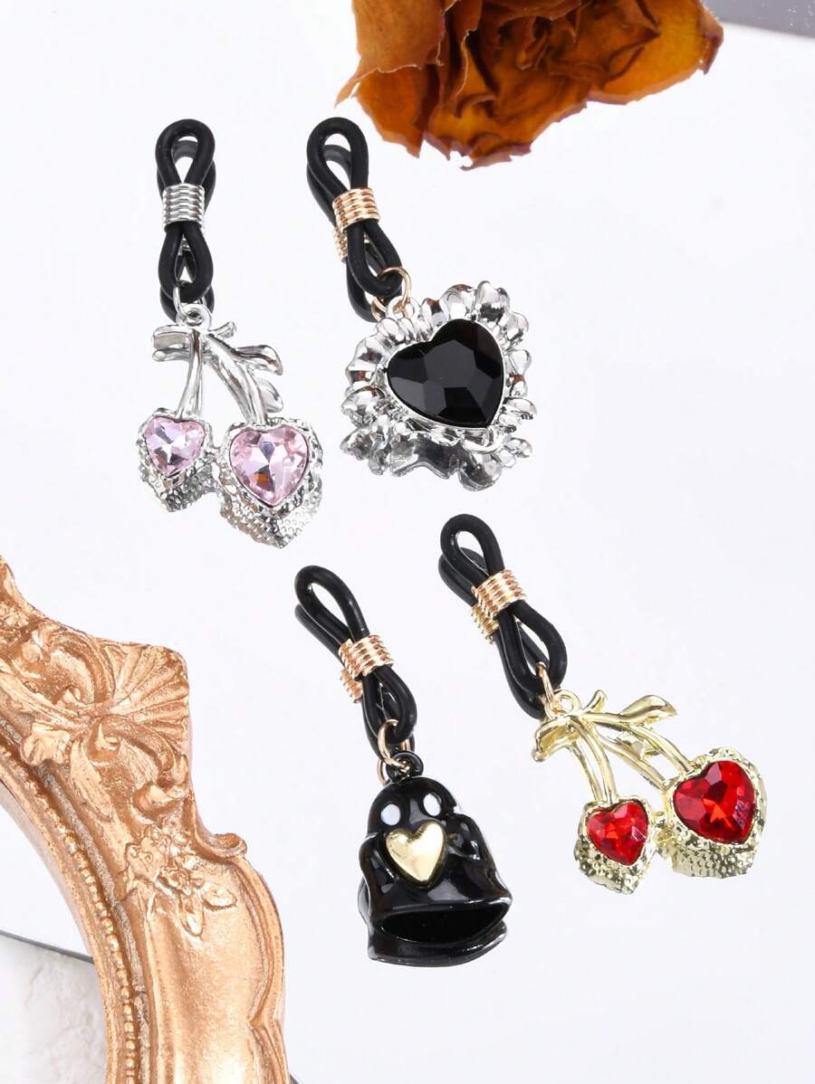Rhinestone Cherry Heart CZ Dangle Fake Nipple Rings For Women Sparkling Non-Piercing Dangle Nipplerings Nipple Fake Nipple Piercing Jewelry Sexy Women Clothing Accessories