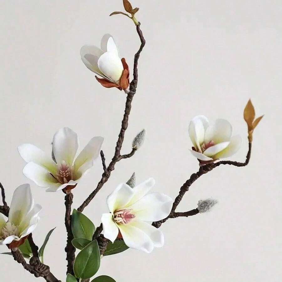 1pc/2pcs/4pcs Artificial Branch Magnolia Flowers, Plastic Flowers, Living Room Table Decoration, Wedding Venue Decoration, Outdoor Garden Decoration, New Year Flower Arrangement Vase Decoration, Home Decoration Gifts