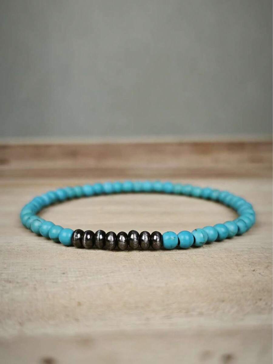 Braccialetto fatto a mano da uomo con perline di pietra naturale da 4 mm, colore argento, ematite
