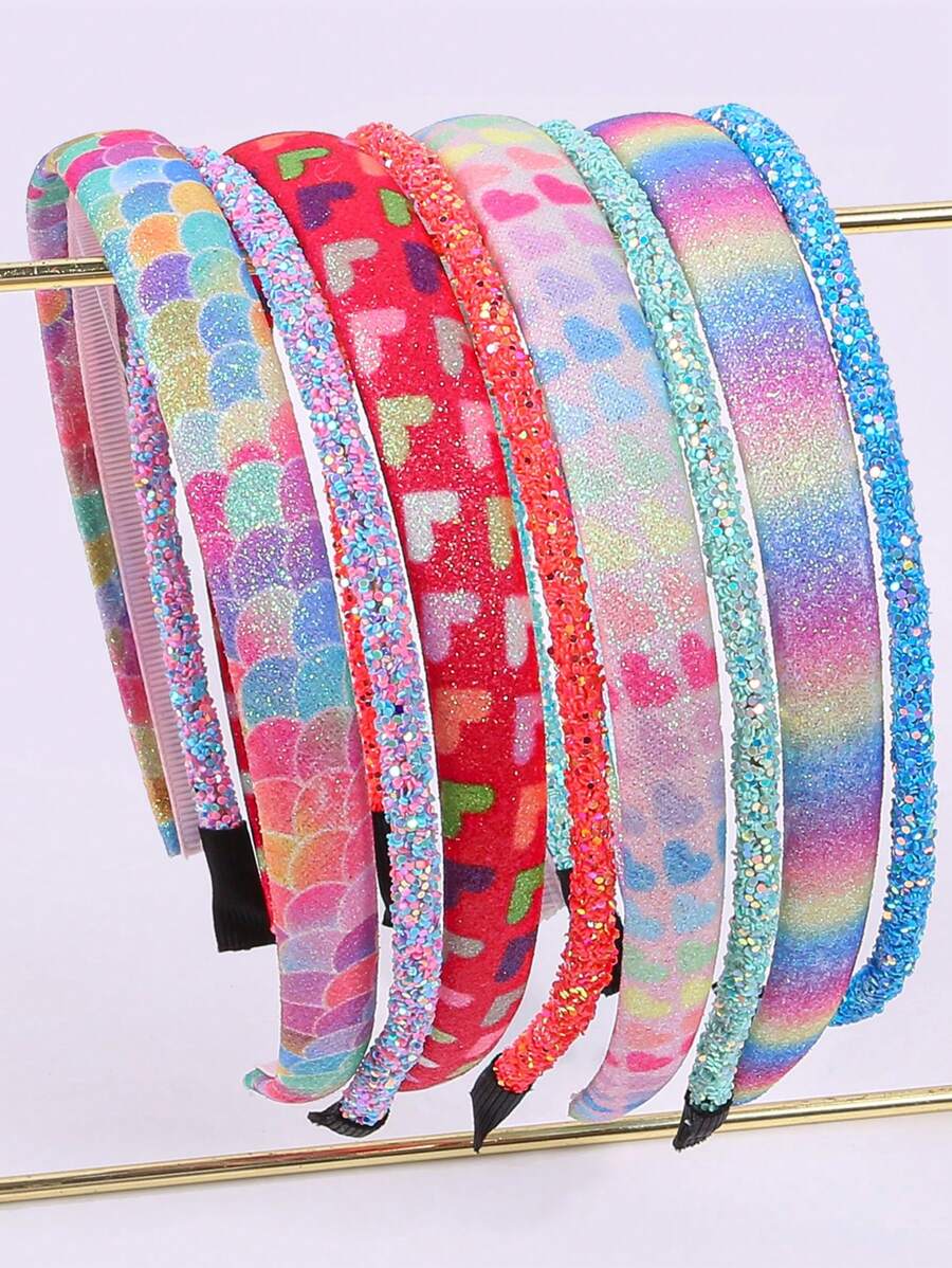 8pcs/Set Girls Glitter Headband Ombre Rainbow Love Hairband Party Favors Girls Hair Accessories