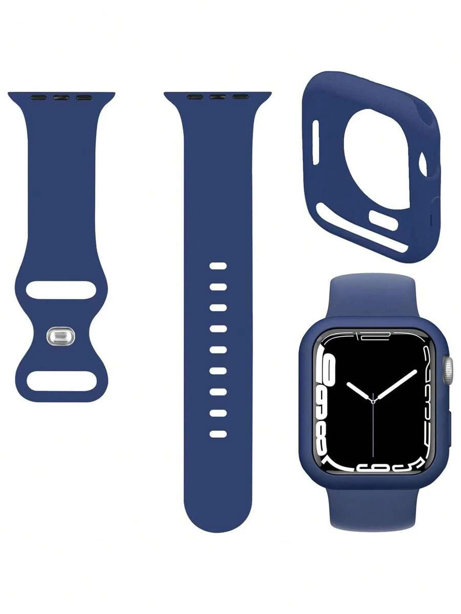 2 Stücke/Set Mitternachtsblau Herren Damen Klassischer, weicher und bequemer, einstellbarer Silikon-Sportarmband & TPU Sturz-Schutzgehäuse für Bänder 38/40/41/42/44/45/46/49mm, für Serien Ultra/SE/10/9/8/7/6/5/4/3/2/1, intelligentes Uhren Zubehör