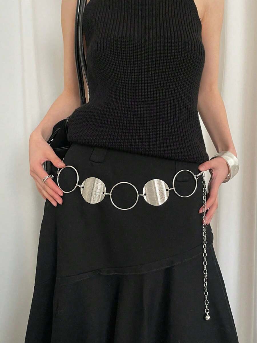 1pc Women's Silver-Color Alloy Material Personalized Round Hoop Decor Waist Chain