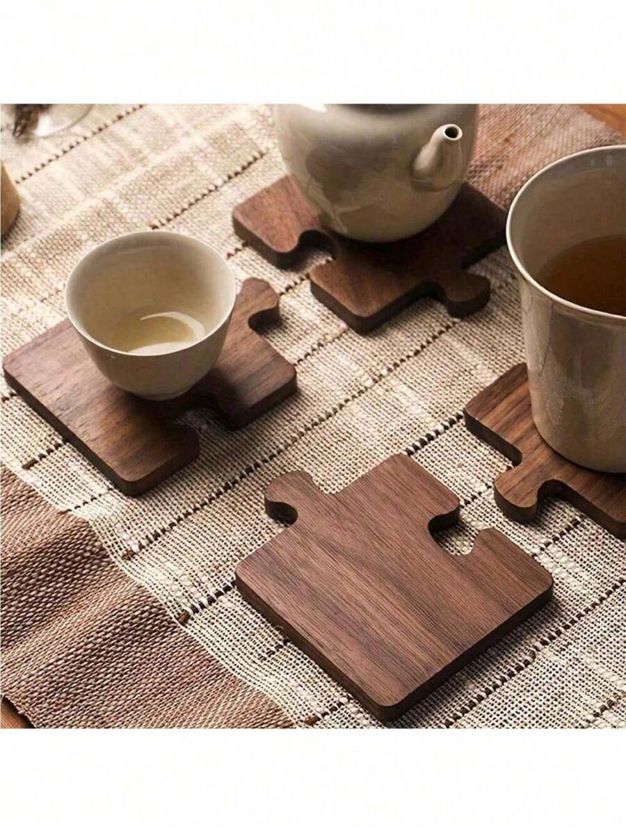 1/2/4/8 Stück Retro Nussholz Untersetzer - puzzle-förmige Holzuntersetzer für Getränke, Kaffee, geeignet als Valentinstag, Vatertag Geschenke (Jedes Holzartikel kann leichte Farbabweichungen aufweisen) Geburtstag Abschluss