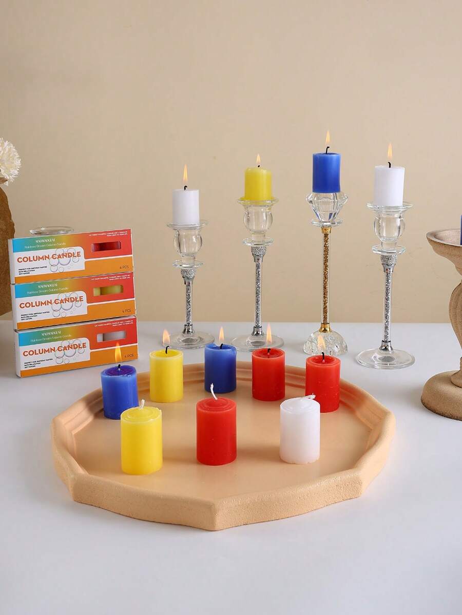 4pcs/Box Candle Pillars, Smokeless Odorless Residue-Free Pillar Candles, 4 Colors, Atmosphere Candles, Blessing Candles, Wish Candles, Lucky Candles, Candle Holder Candles, Wedding Candles, Party Candles, Dining Table Candles
