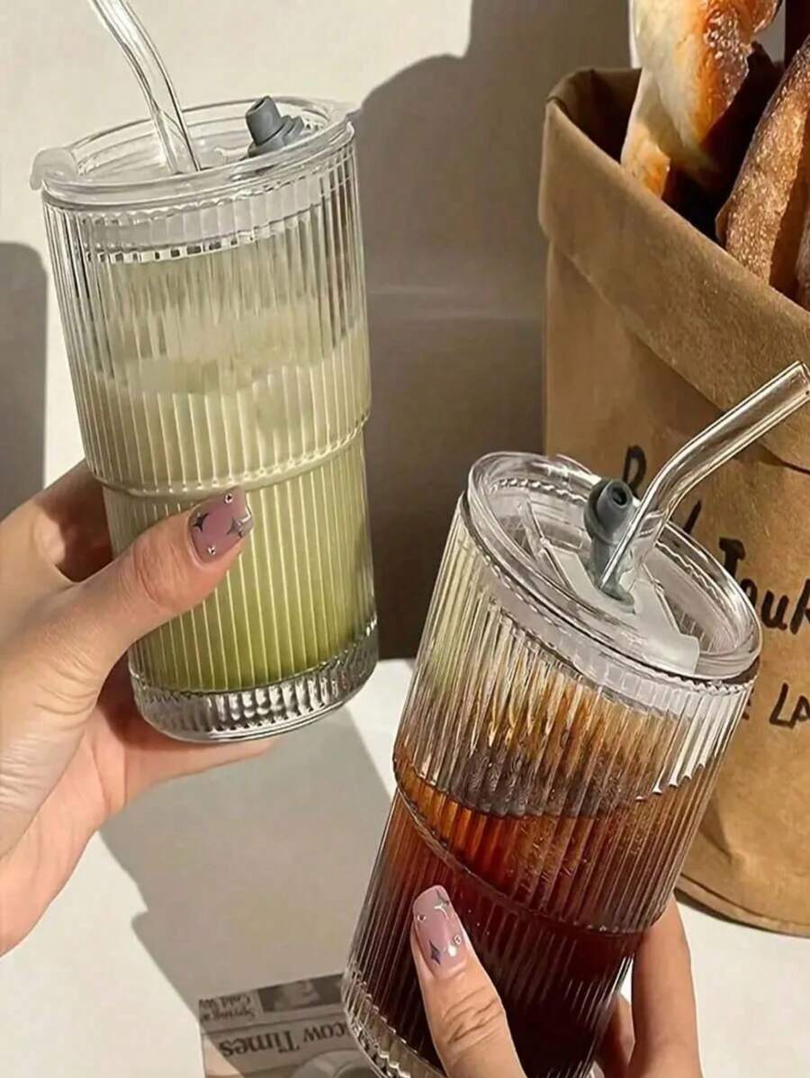 Stilvolle & kreative Wassergläser | Bambusmusterige Kaffeetasse, gestreifte Glasstasse, Office & Home Ins Stil Getränkebecher Schulanfang