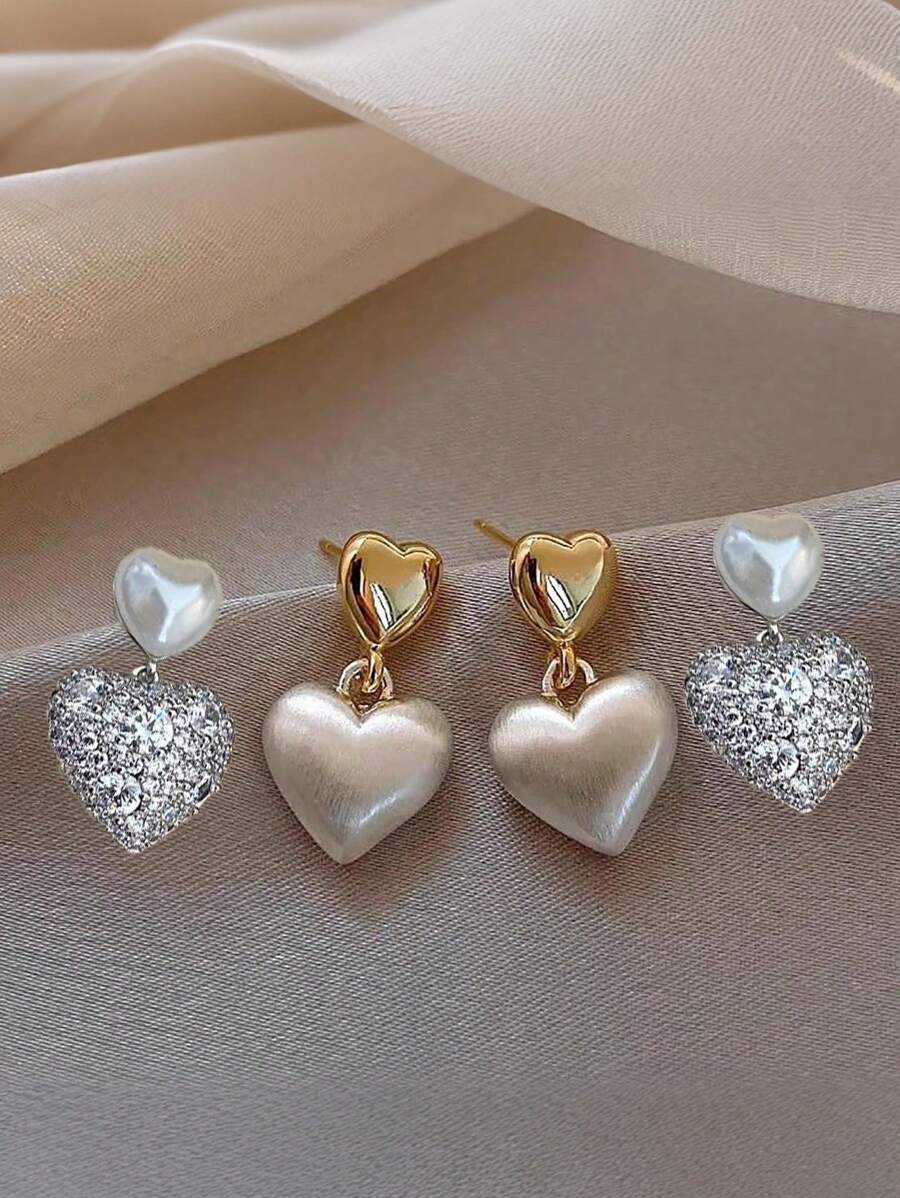 1 par de pendientes en forma de corazón sencillos para damas, pendientes colgantes de color dorado adecuados para uso diario, festivales y regalo del Día de San Valentín